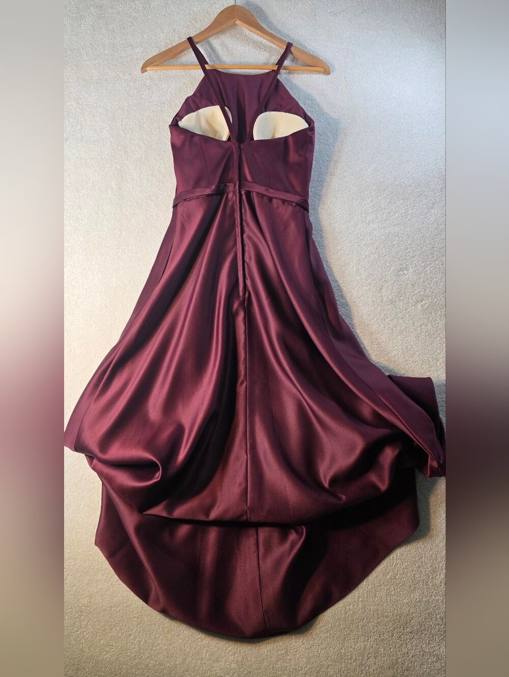 Morilee By Madeline Gardner Bordeux Bridesmaid Satin Maxi Gown Halter Neckline 6 - Picture 9 of 11
